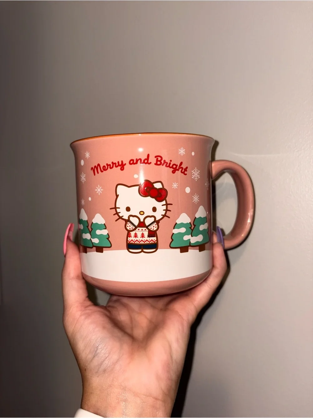 Hello Kitty Pink 'Merry and Bright' Holiday Mug with Green Trees